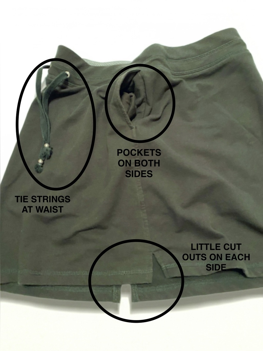 GREEN TEA-Size M- Olive Green, Tie Waist, Double Pockets, Pull-On Skort - Picture 11 of 11